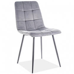 М'який стильний красивий сірий кухонний обідній стілець з спинкою для кухні або вітальні на чорних металевих ніжках Mia GY
