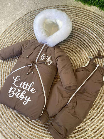 Зимовий дитячий теплий комбінезон-трансформер 3в1 для новонародженного на овчині: курточка конверт для ніг напівкомбінезон, фото 2