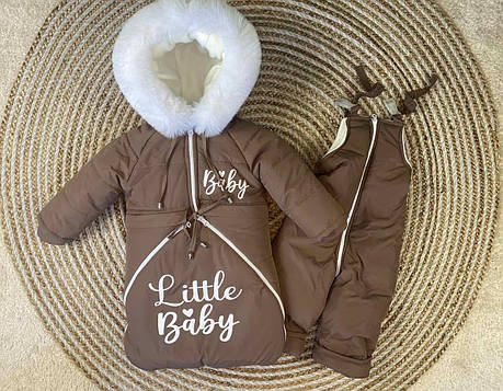 Зимовий дитячий теплий комбінезон-трансформер 3в1 для новонародженного на овчині: курточка конверт для ніг напівкомбінезон, фото 1