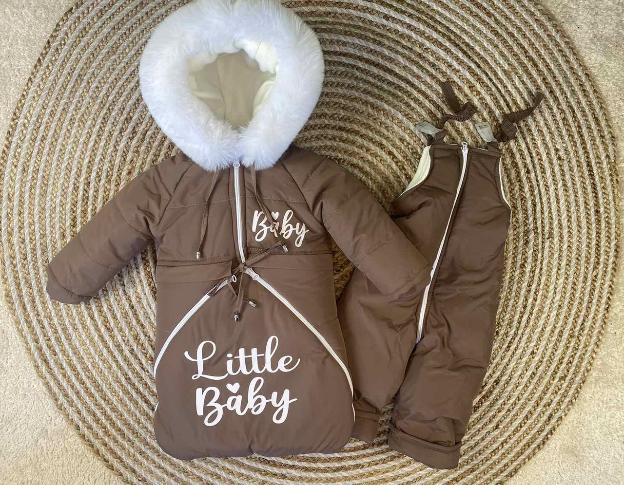 Зимовий дитячий теплий комбінезон-трансформер 3в1 для новонародженного на овчині: курточка конверт для ніг напівкомбінезон