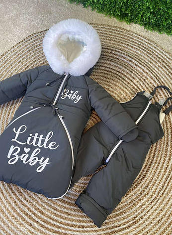 Зимовий дитячий теплий комбінезон-трансформер 3в1 для новонародженного на овчині: курточка конверт для ніг напівкомбінезон, фото 2