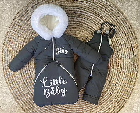 Зимовий дитячий теплий комбінезон-трансформер 3в1 для новонародженного на овчині: курточка конверт для ніг напівкомбінезон, фото 1