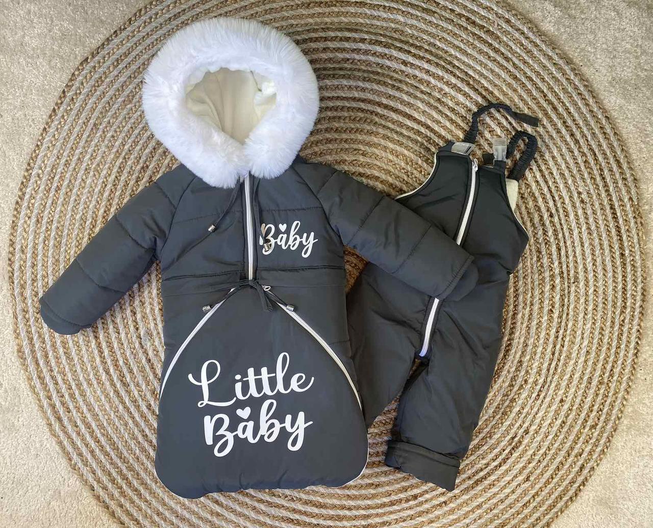 Зимовий дитячий теплий комбінезон-трансформер 3в1 для новонародженного на овчині: курточка конверт для ніг напівкомбінезон