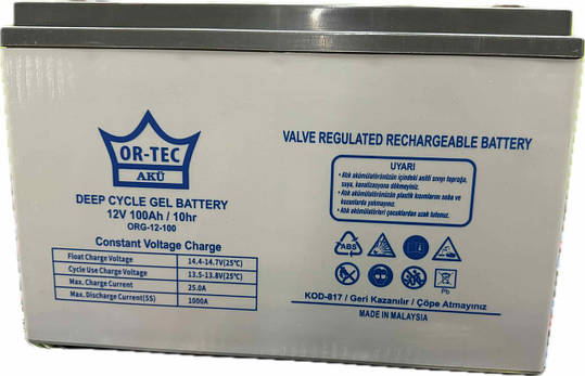 Акумулятор гелевий OR-TEC 12V/100A для ДБЖ та інверторів, фото 1