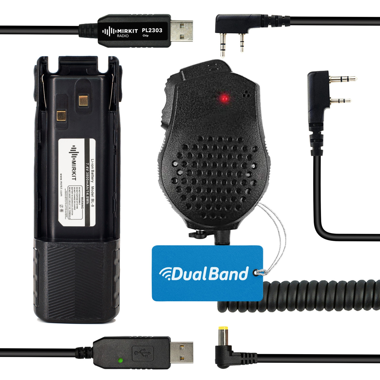 Комплект для рації Baofeng UV-82 Батарея BL8-3800 + Тангента 2 кн + Кабель для заряджання + Програматор + Ремінець
