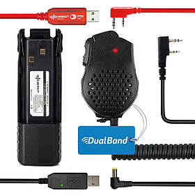 Комплект для Baofeng UV-82 Батарея BL8-3800 + Тангента 2 кн + Кабель для заряджання + Кабель FTDI червоний