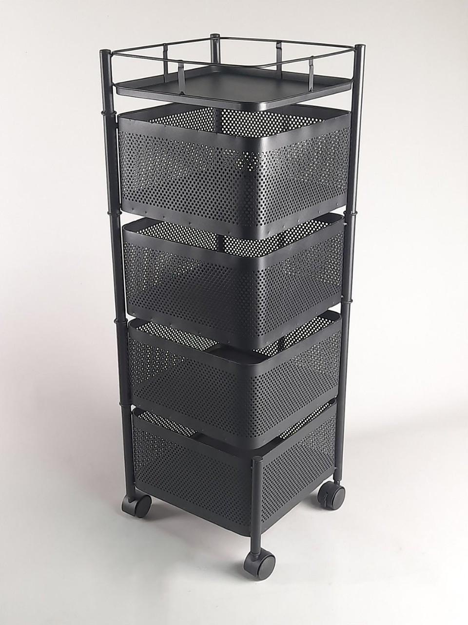 Етажерка стелаж металевий чорного кольору на 5 полиць на колесах, фото 1