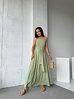 Літня однотонна легка сукня-сарафан на тонких бретелях "Charlotte"- розмір з 42 до 52