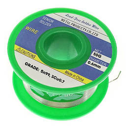 Припій для паяння безсвинцевий олово 0.6мм із флюсом, котушка 50г - оригінал