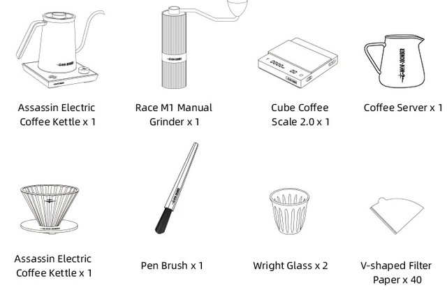 Набір Assassin M1 Pour Over Coffee Set Deluxe MHW-3Bomber на 9 предметів для приготування кави темний Набір Assassin M1 Pour Over Coffee Set Deluxe MHW-3Bomber на 9 предметів для приготування кави темний