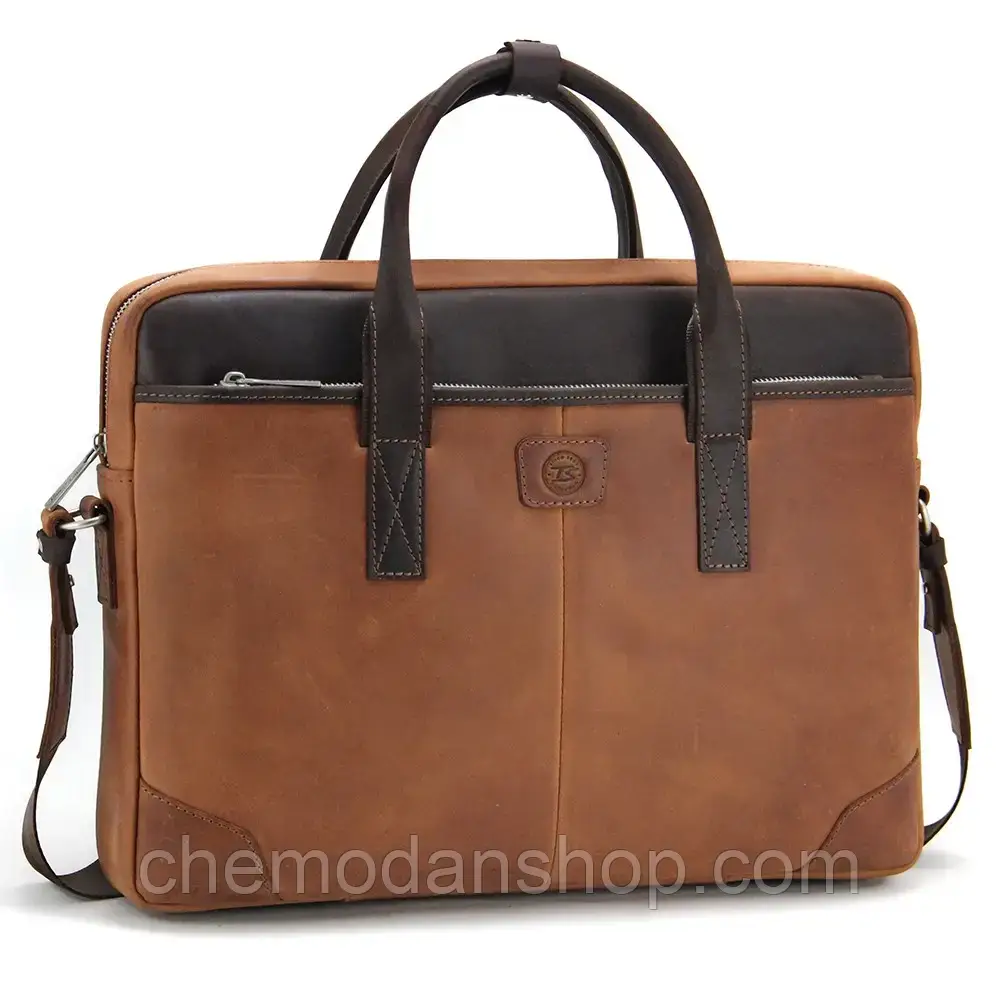 Сумка шкіряна для ноутбука 15,6" Коньяк Tom Stone 717R-BR