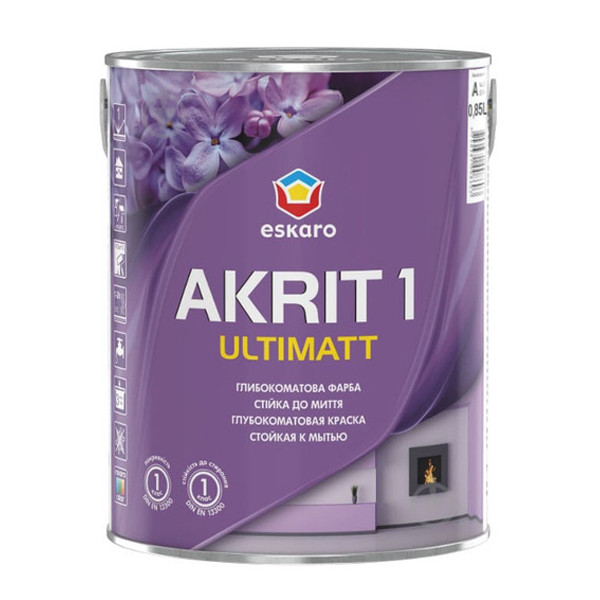 Фарба ESKARO Akrit 1 Ultimatt для стін та стель (глибокоматова), 0.85 л