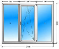 Металлопластиковое окно WDS Ultra 6 2100x1400, 2 стекла с энергосбережением, отлив, подоконник,москит. сетка.