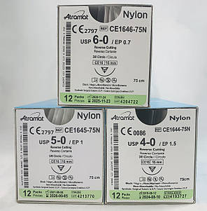 Шовний матеріал Atramat 5.0, Nylon., чорний, 12шт./уп. , Голка 16мм.СЕРТИФІКОВАНИЙ в Україні., фото 3