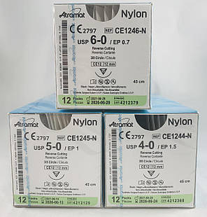 Шовний матеріал Atramat 5.0, Nylon. 12шт./уп.,чорний , голка 12мм.СЕРТИФІКОВАНИЙ в Україні., фото 3