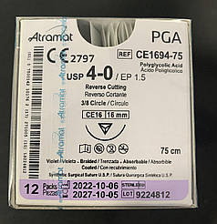 Шовний матеріал Atramat,  4.0, PGA, голка 16мм