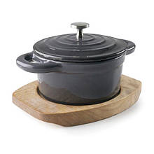 Каструля порційна 200 мл чорна на дерев’яній підставці Lacor (25846)