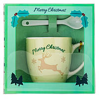 Новорічна чашка з ложечкою в подарунковому пакованні "Різдвяний олень" 175 мл кераміка