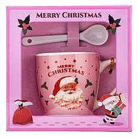 Новорічна чашка з ложечкою в подарунковій упаковці "Санта Клаус" 175 мл кераміка