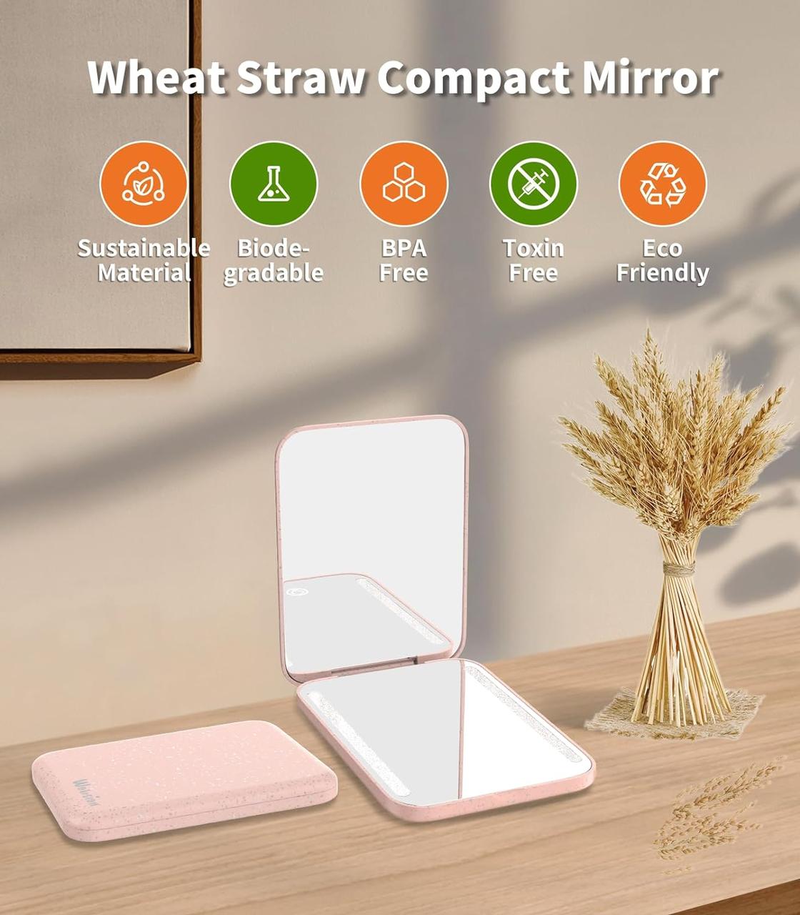 Компактне дзеркало wobsion Wheat Straw зі світловим акумуляторним, маленьким кишеньковим дзеркалом з натурального органічного воло, фото 1