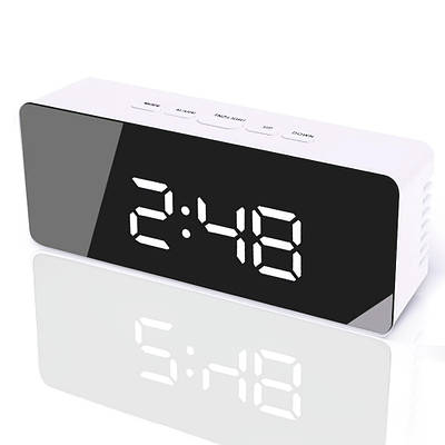Годинник електронний настільний дзеркальний цифровий Losso Premium з LED підсвічуванням (білий), будильник