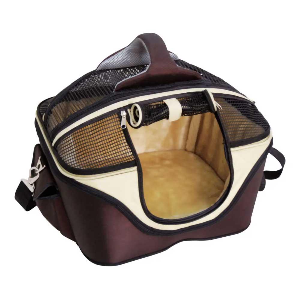 Сумка-лежак для тварини Fast & Easy, зручно для виставок, коричневий / беж, 49х40х35см, до 15кг (*), фото 1