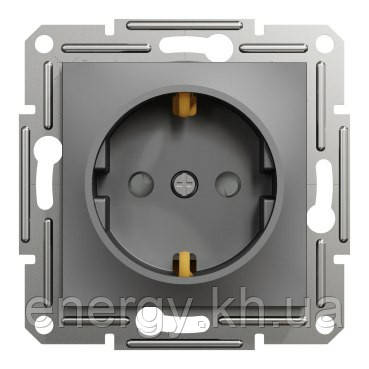 Розетка з з/к і шторками Asfora Plus EPH2900271 Антрацит