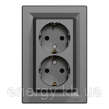 Розетка подвійна з з/к Asfora Plus EPH9900171 Антрацит