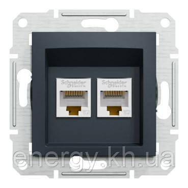 Розетка комп'ютерна подвійна RJ45 антрацит Asfora Plus EPH4400171