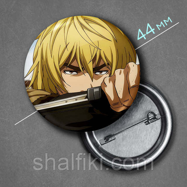 "Торфін (Сага про Вінланд / Vinland Saga)" значок круглий на булавці Ø44 мм, фото 1