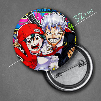 "Анді і Фуко (Немертвий і невдача / Undead Unluck)" значок круглий на булавці Ø32 мм