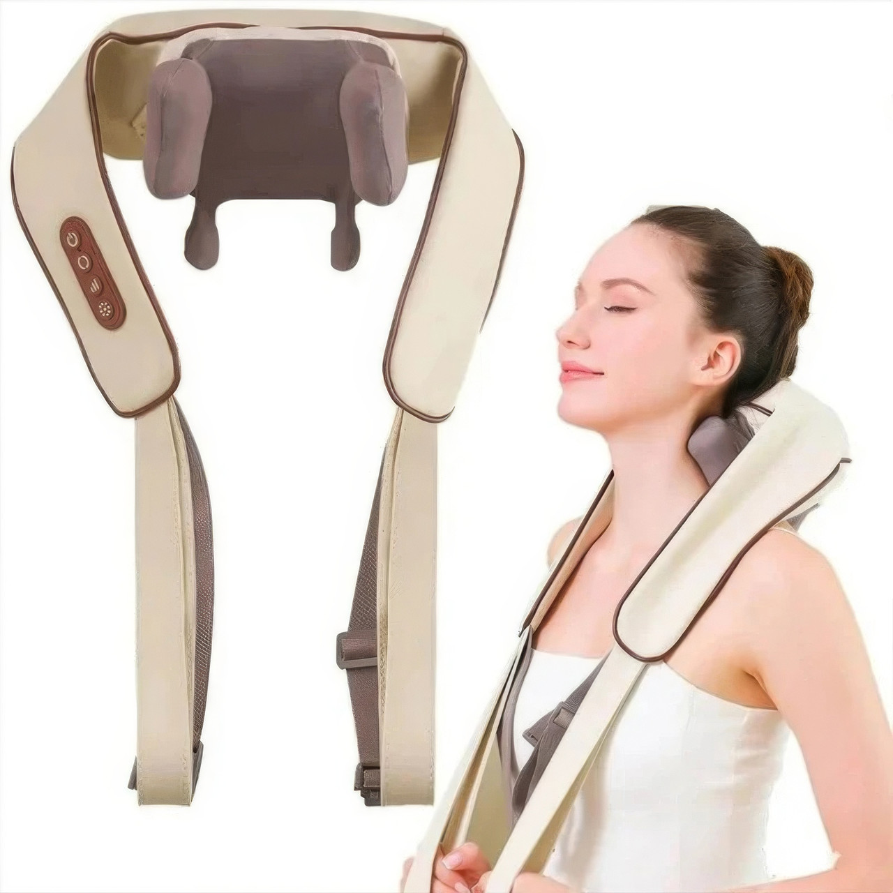 Масажер для шиї та плечей Massager Shoulder Neck Waist Back Legs Бежевий, масажер для комірцевої зони (ST), фото 1