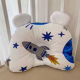 Подушка ортопедична дитяча "Космос" Ведмедик Ранфорс 6+ 28*36 см Betis Білий з синім