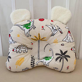Подушка ортопедична дитяча "Динозаврик" Ведмедик Ранфорс 6+ 28*36 см Betis Бежевий з принтом