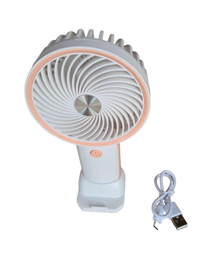Вентилятор ручний Mini Fan HX09-1 акумуляторний з підставкою для телефону Білий з персиковим