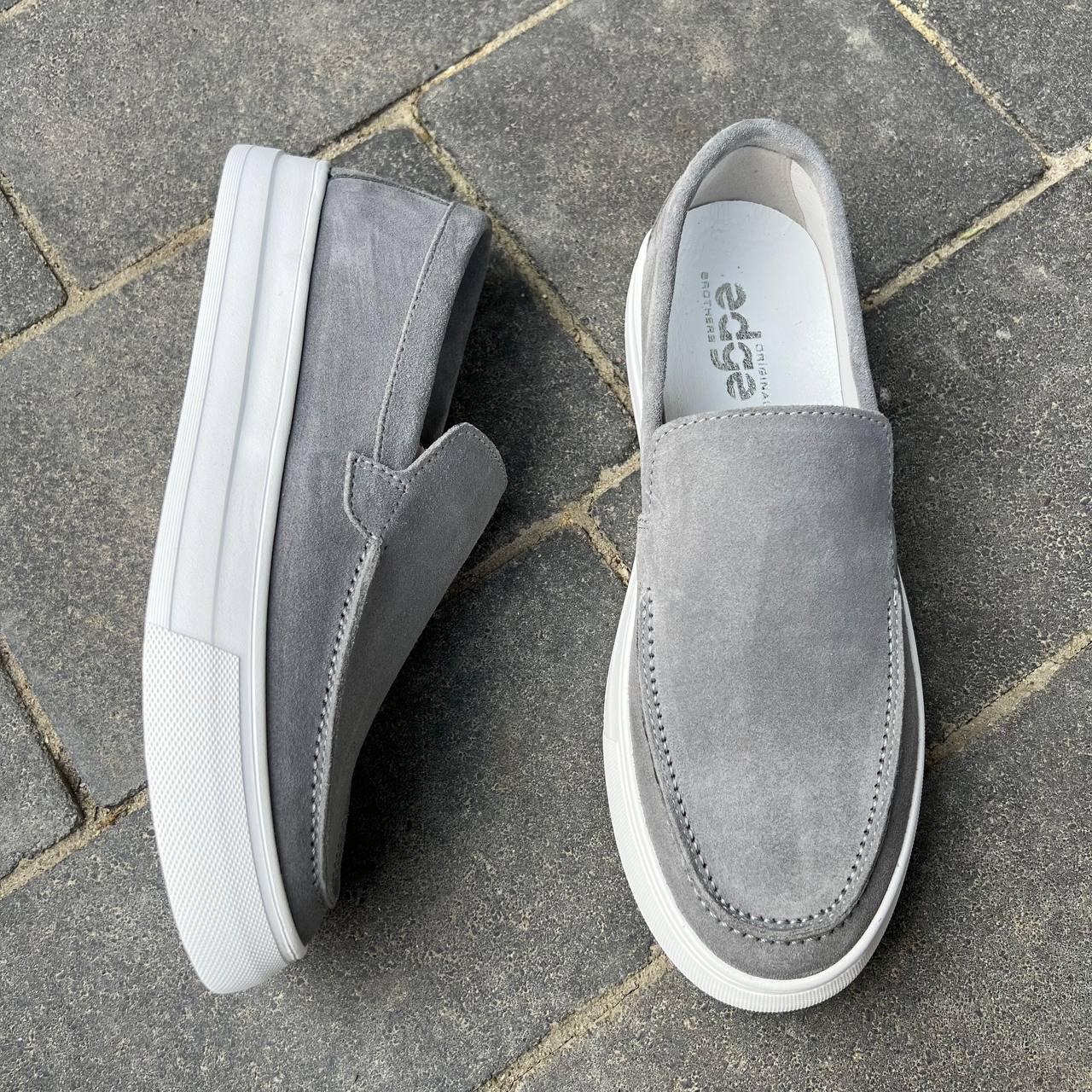 Чоловічі сірі лофери з натурального замшу 41 розмір, фото 1