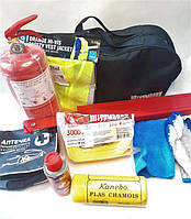 Популярний! Набір автомобіліста LUX 10од. (трос/аптеч/жилет/ав.знак/вогніг. 2кг/рукавички/сумка/ганч/ганч/маст.) - Краща якість