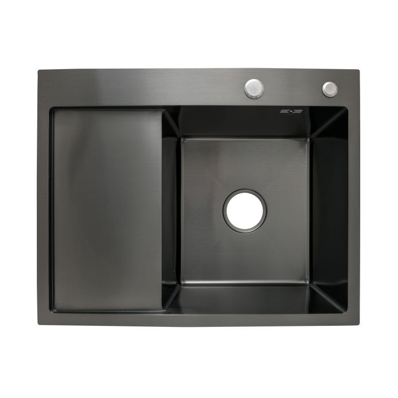 Мийка для кухні інтегрована Lidz Handmade H6350BL крило ліворуч (LDH6350BRUL45589) Brushed Black PVD 3,0/1,0, фото 1