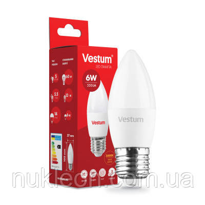 Популярний! Лампочка Vestum C37 6W 3000K 220V E27 (1-VS-1302) - Краща якість тільки на Nukleon.com.ua, фото 1