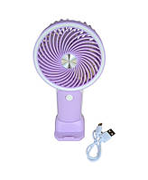 Вентилятор ручний Mini Fan HX09-1 акумуляторний з підставкою для телефону Бузковий з білим
