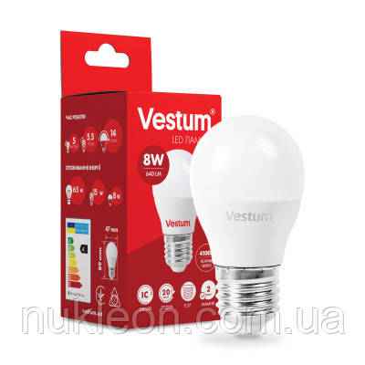 Популярний! Лампочка Vestum G45 8W 4100K 220V E27 (1-VS-1209) - Краща якість тільки на Nukleon.com.ua, фото 1