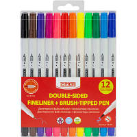 Популярний! Фломастери Maxi пензлики BRUSH-TIPPED + лайнери 2в1, 12 кольорів, лінія 0,4-6 мм (MX15239) - Краща якість тільки на