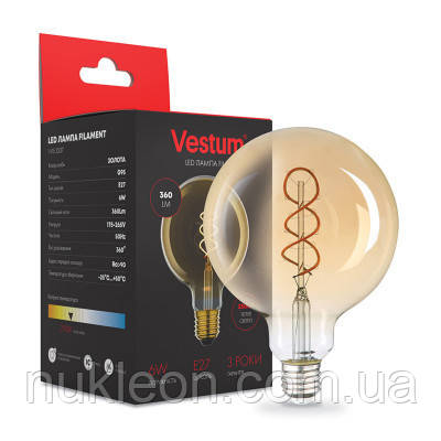 Популярний! Лампочка Vestum G95 Е27 6Вт 220V 2500К (1-VS-2507) - Краща якість тільки на Nukleon.com.ua, фото 1