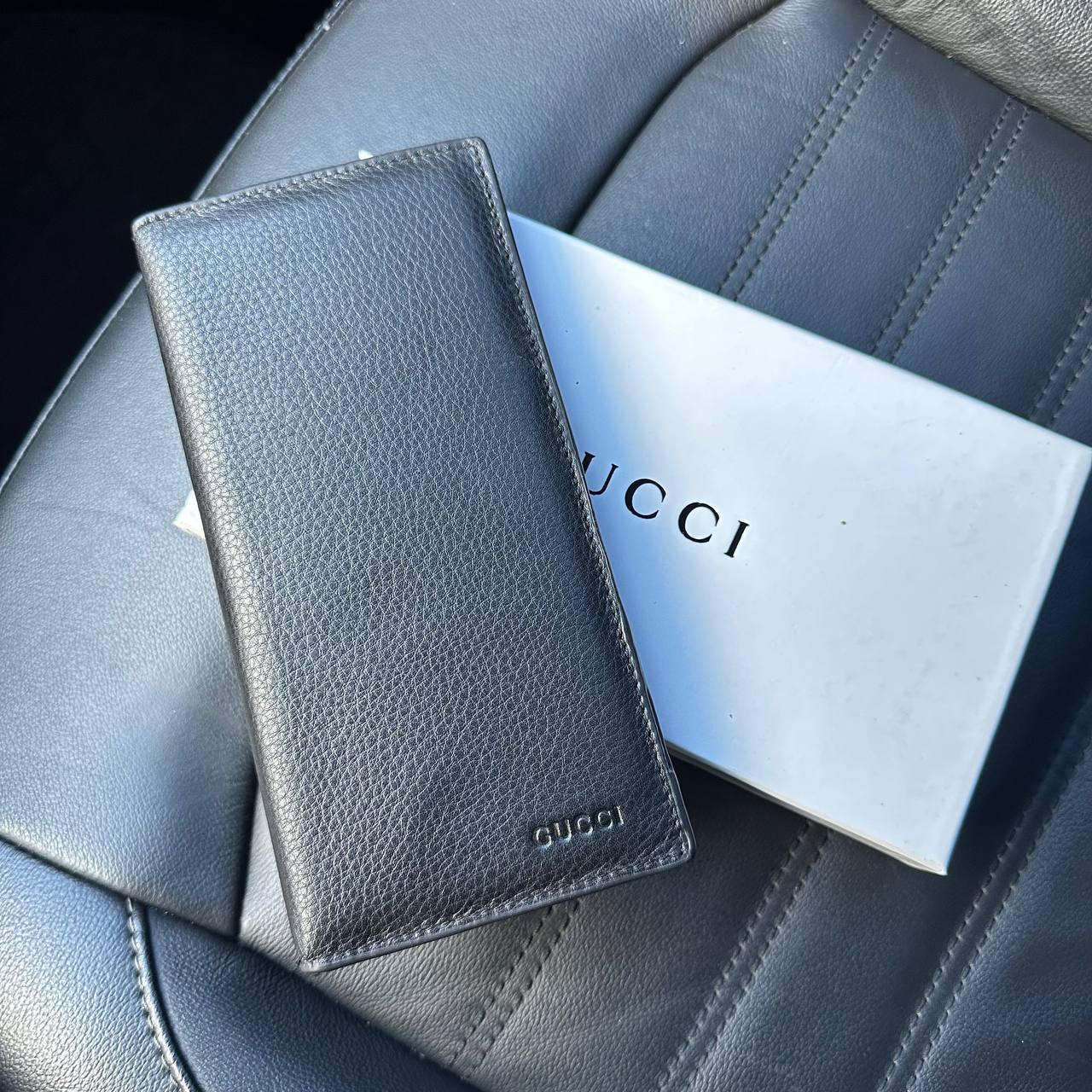 Чоловічий шкіряний гаманець клатч чорний люкс-стиль Gucci в коробці, фото 1