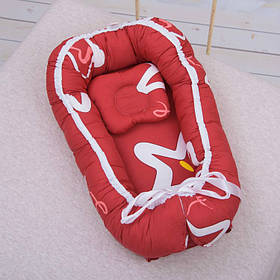 Кокон Міні "Яскраві зорі" з ортопедичним матрацом та подушкою Поплін, Кулір 45*75 см Betis Червоний