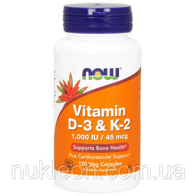 Популярний! Вітамін Now Foods Вітамін D3 і К2, Vitamin D3 & K-2, 1,000 ME / 45 мкг, 120 ка (NOW-00369) - Краща якість тільки на