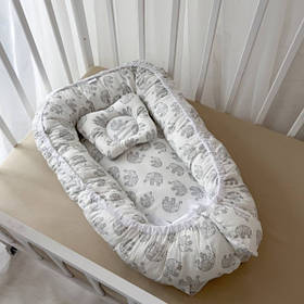 Кокон Міні "Слоненя" з ортопедичним матрацом та подушкою Ранфорс 45*75 см Betis Сірий