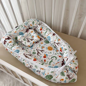 Кокон Міні "Сафарі" з ортопедичним матрацом та подушкою Поплін 45*75 см Betis Зелений з принтом