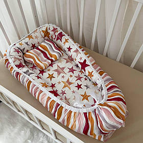 Кокон "Барви" Стандарт з ортопедичним матрацем та подушкою Поплін 50*80 см Betis Бордовий з принтом