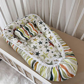 Кокон "Барви" Стандарт з ортопедичним матрацем та подушкою Поплін 50*80 см Betis Зелений з принтом